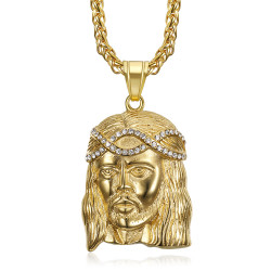 PE0008-GOLD BOBIJOO Jewelry Anhängerkopf aus Christ Steel Gold und gefälschten Diamanten