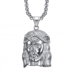 PE0008-SILVER BOBIJOO Jewelry Anhängerkopf aus Christ Steel Silver und gefälschten Diamanten