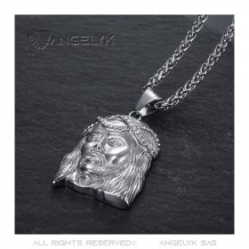 PE0008-SILVER BOBIJOO Jewelry Pendant head of Christ Steel Silver and fake diamonds