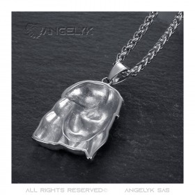 PE0008-SILVER BOBIJOO Jewelry Pendant head of Christ Steel Silver and fake diamonds