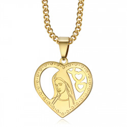 PEF0008 BOBIJOO Jewelry Pendant Heart Virgin Mary Necklace Woman Steel Gold