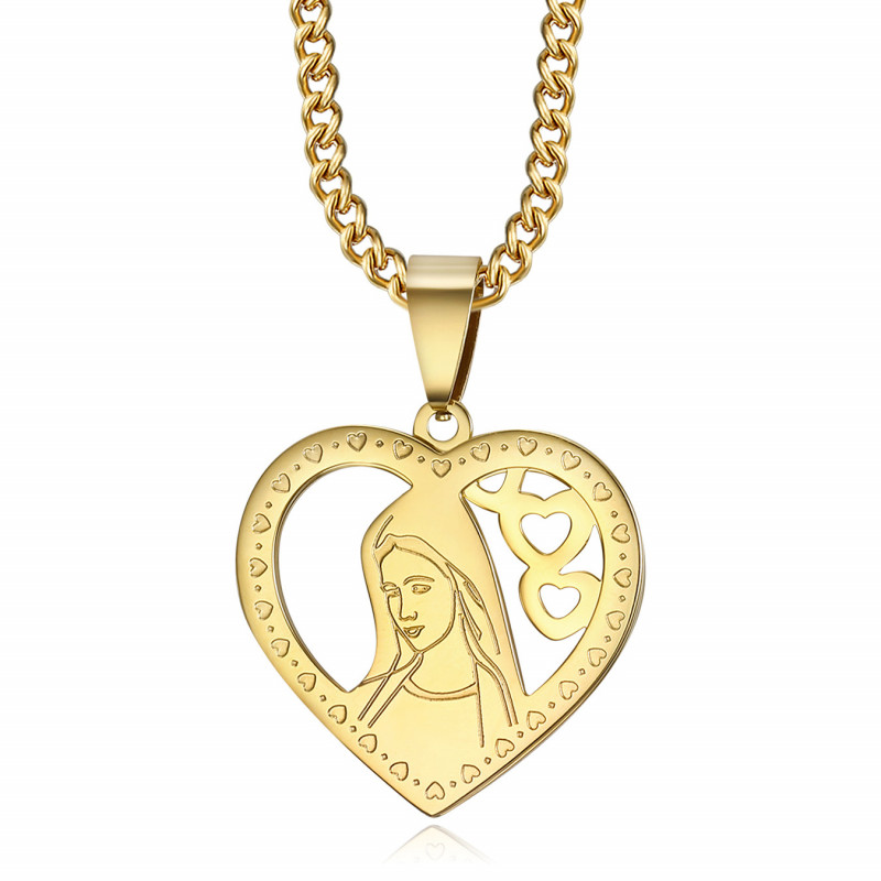 PEF0008 BOBIJOO Jewelry Anhänger Herz Jungfrau Maria Halskette Frau Stahl Gold