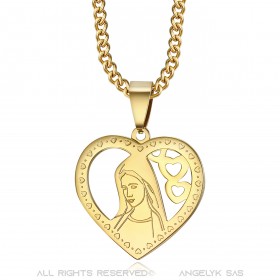 PEF0008 BOBIJOO Jewelry Anhänger Herz Jungfrau Maria Halskette Frau Stahl Gold