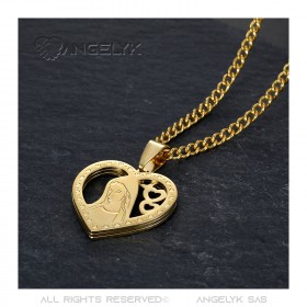 PEF0008 BOBIJOO Jewelry Anhänger Herz Jungfrau Maria Halskette Frau Stahl Gold