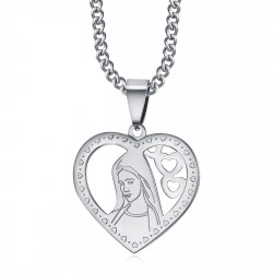 Pendentif Coeur Vierge Marie Collier Femme Acier Argent bobijoo