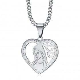 PEF0008S BOBIJOO Jewelry Anhänger Herz Jungfrau Maria Halskette Frau Stahl Silber