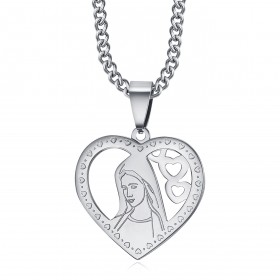 Pendentif Coeur Vierge Marie Collier Femme Acier Argent bobijoo