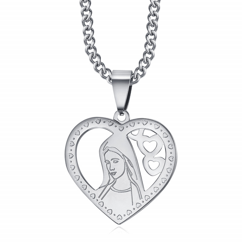 PEF0008S BOBIJOO Jewelry Colgante Corazón Virgen María Collar Mujer Acero Plata