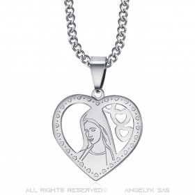 Pendentif Coeur Vierge Marie Collier Femme Acier Argent bobijoo