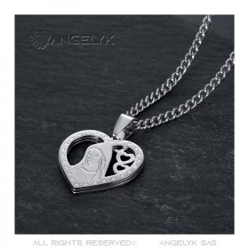 Pendentif Coeur Vierge Marie Collier Femme Acier Argent bobijoo