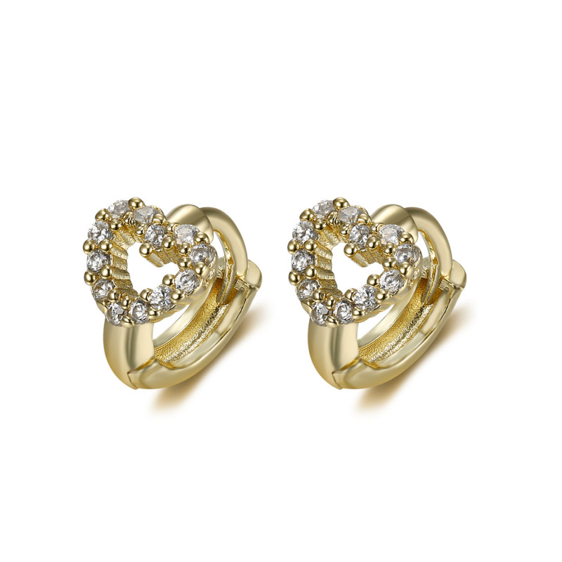 Boucles d'oreilles fille en or coeur avec strass