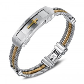 Bracelet cable acier homme Croix Argenté Doré Or bobijoo