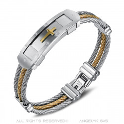 Bracelet cable acier homme Croix Argenté Doré Or bobijoo