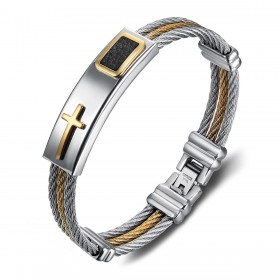 BR0136 BOBIJOO JEWELRY Schickes Lederarmband für Herren aus gekreuztem Stahlkabel