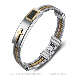 Bracelet cable acier homme Chic Cuir Croix bobijoo