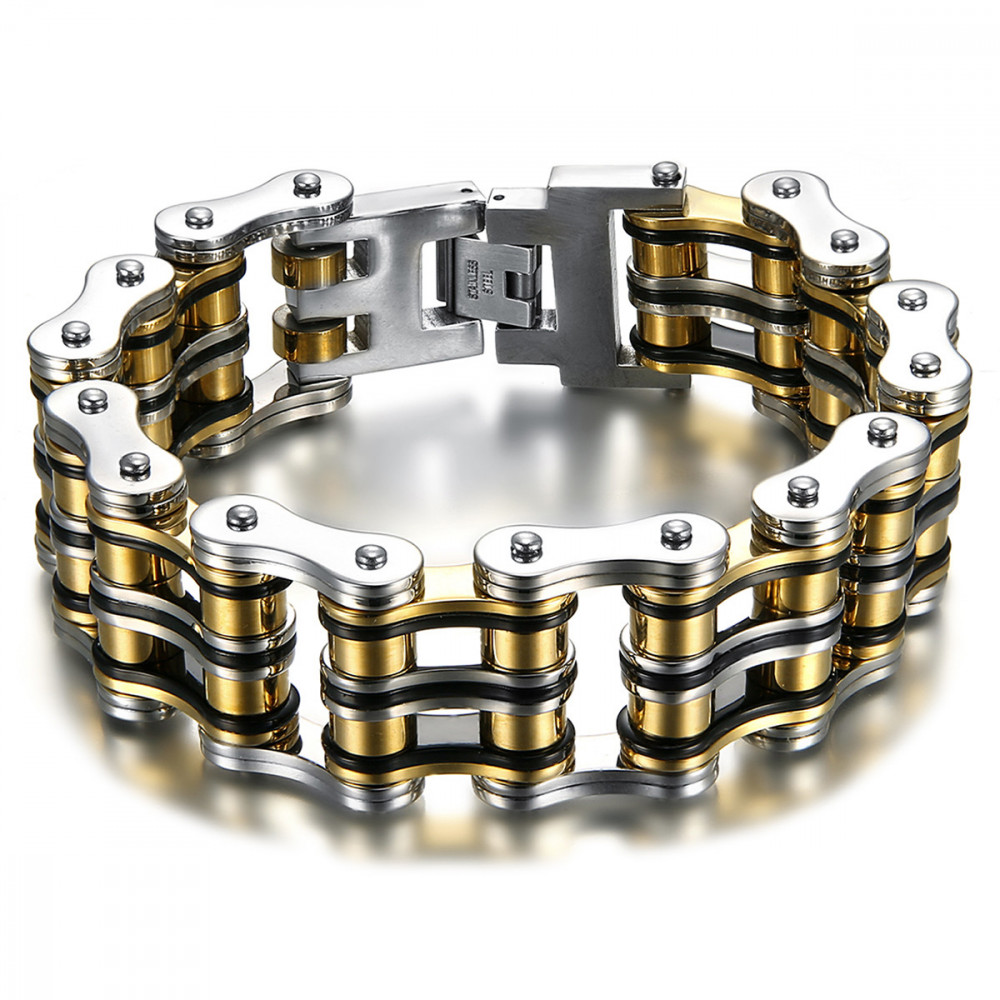 Men's Stainless Steel Double Link Siver Black Gold Bike Chain Bracelet US Seller 