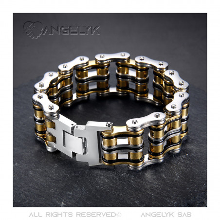 BR0243 BOBIJOO Jewelry Large Motorcycle Chain Bracelet Steel Gold Black Silver