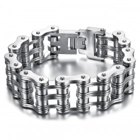 Large Bracelet Chaine de Moto Acier 316 Argenté Chrome bobijoo