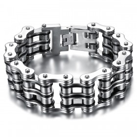 Large Bracelet Chaine de Moto Acier Argenté Noir Chrome bobijoo