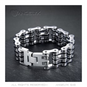 BR0245 BOBIJOO Jewelry Bracciale Catena Moto Grande Acciaio Argento Nero Cromato