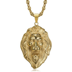 PE0009 BOBIJOO Jewelry XL lion head pendant and coffee bean necklace