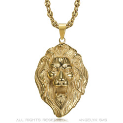 PE0009 BOBIJOO Jewelry Colgante XL de cabeza de león y collar de granos de café