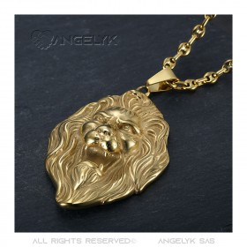 PE0009 BOBIJOO Jewelry XL lion head pendant and coffee bean necklace