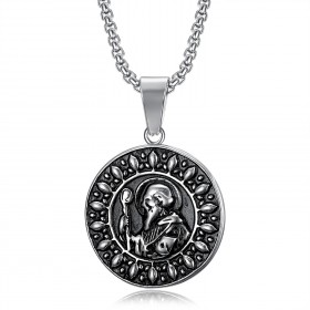 PE0074 BOBIJOO Jewelry Saint Benedict Medal Pendant and Chain Stainless steel