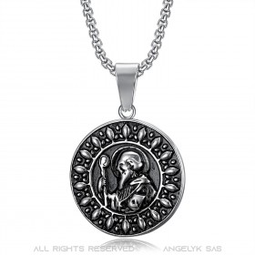 PE0074 BOBIJOO Jewelry Saint Benedict Medal Pendant and Chain Stainless steel