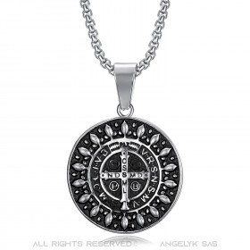 PE0074 BOBIJOO Jewelry Saint Benedict Medal Pendant and Chain Stainless steel