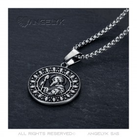 PE0074 BOBIJOO Jewelry Saint Benedict Medal Pendant and Chain Stainless steel