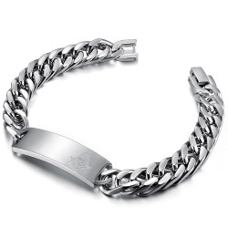 Bracelet franc-maçon Gourmette Acier, Equerre, Compas et G  IM#19953