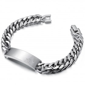 Bracelet franc-maçon Gourmette Acier, Equerre, Compas et G  IM#19953