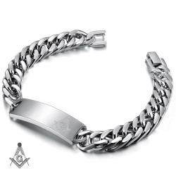 Bracelet franc-maçon Gourmette Acier, Equerre, Compas et G  IM#19954