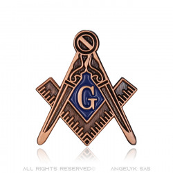 PIN0006 BOBIJOO JEWELRY Freemason pins Square Compass G Bronze Blue enamel