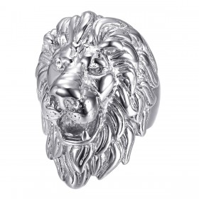 anello testa di leone: diamanti in argento e occhi, enorme gioiello bobijoo