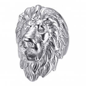 bague tête de lion : Argent et Yeux diamants, énorme bijou bobijoo