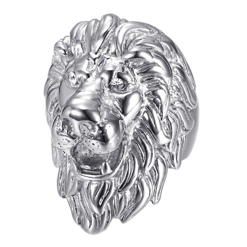 BA0340S BOBIJOO Jewelry lion head ring: Silver and Eyes diamonds, huge jewel