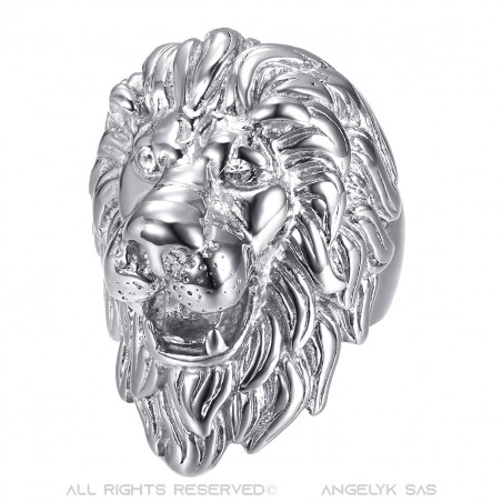 BA0340S BOBIJOO Jewelry lion head ring: Silver and Eyes diamonds, huge jewel