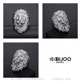 BA0340S BOBIJOO Jewelry lion head ring: Silver and Eyes diamonds, huge jewel