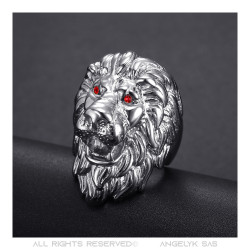 BA0341S BOBIJOO Jewelry Löwenkopfring: Silberne und rote Rubinaugen, riesiges Juwel