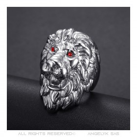 BA0341S BOBIJOO Jewelry Anillo de cabeza de león: ojos de rubí plateado y rojo, joya enorme