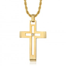 PE0086 BOBIJOO Jewelry Men's cross necklace Stainless steel Gold Diamond