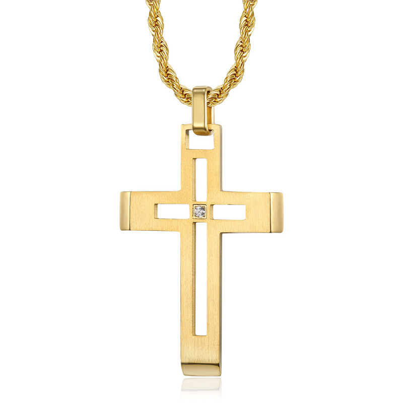 Collier croix homme Acier inoxydable Or Diamant bobijoo