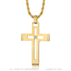PE0086 BOBIJOO Jewelry Herren Kreuzkette Edelstahl Gold Diamant