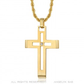 Collier croix homme Acier inoxydable Or Diamant bobijoo