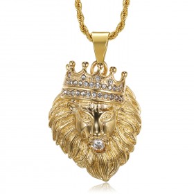 PE0139 BOBIJOO Jewelry Lion head pendant crowned with gold or silver diamonds