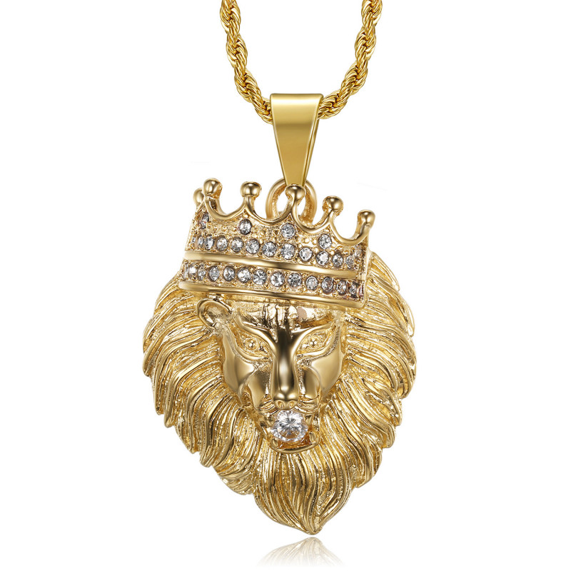 Pendentif tête de Lion couronnée Diamants Or ou Argent bobijoo