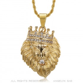 PE0139 BOBIJOO Jewelry Lion head pendant crowned with gold or silver diamonds