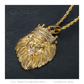 PE0139 BOBIJOO Jewelry Lion head pendant crowned with gold or silver diamonds